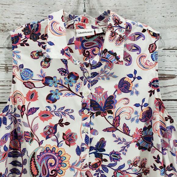 I.B. Diffusion Floral Paisley Cotton Sleeveless Side Pockets Dress Size 2X - Picture 4 of 15